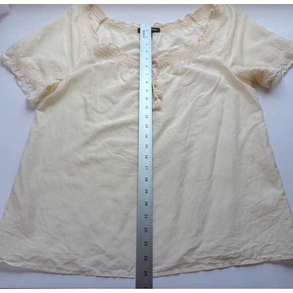 TOMMY BAHAMA Women's Top Silk Cotton Sheer Blouse Tunic Tassel Front Tie Size 10 - Picture 10 of 13